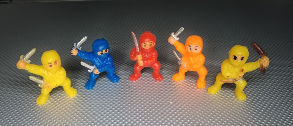 Lot 5 Vintage Mini Rubber Ninja Figures Multicolor Sword Weapons 1.5" Toy PVC